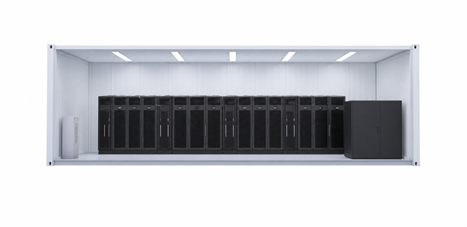 Prefabricated data-centre module with integrated battery equipment