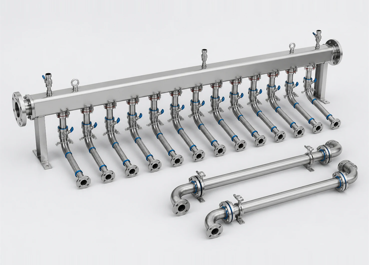 Unbranded illustrative render of Liquid-Cooling Manifold and Piping Kit