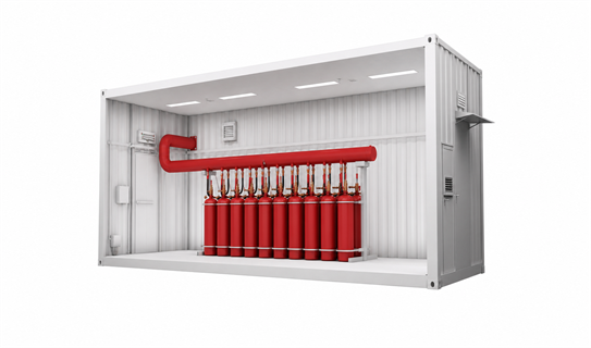 Prefabricated data-centre module with fire-suppression equipment
