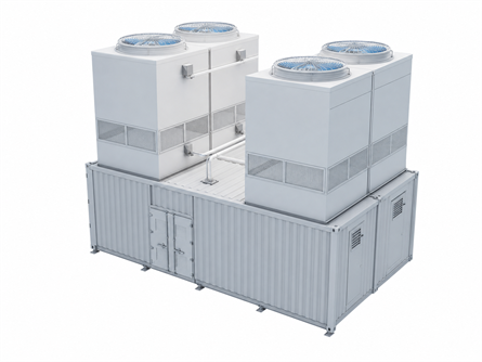 Prefabricated data-centre module with cooling equipment