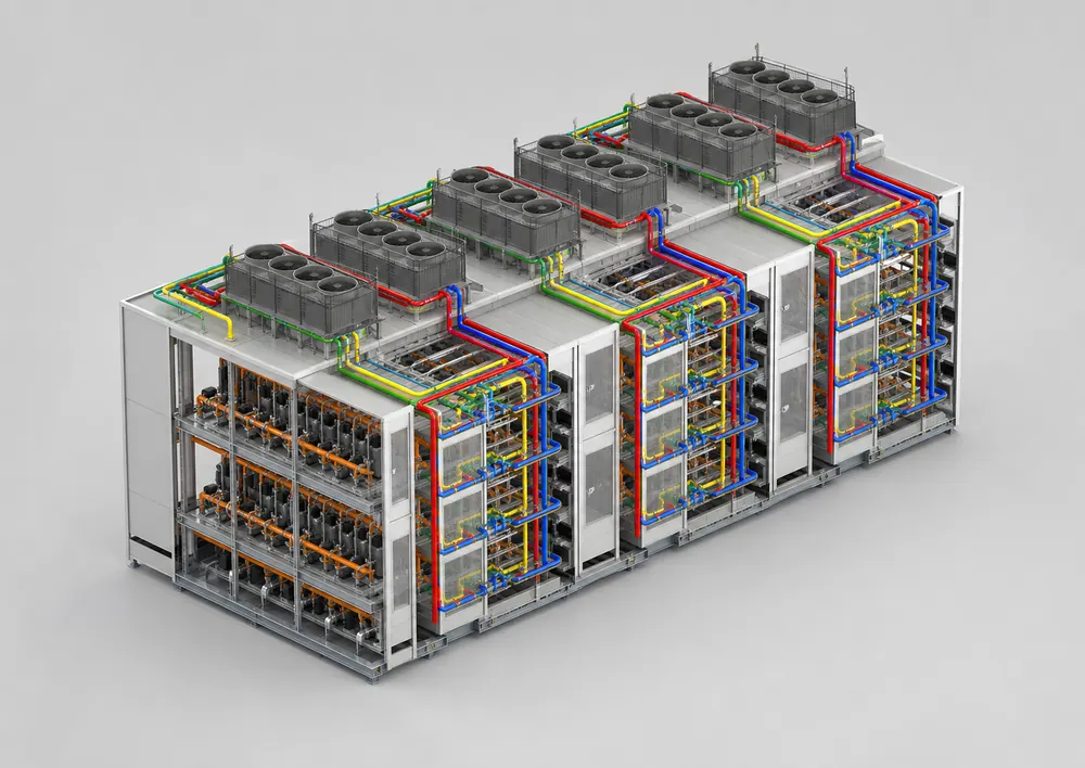 Prefabricated piping module for modular cooling systems