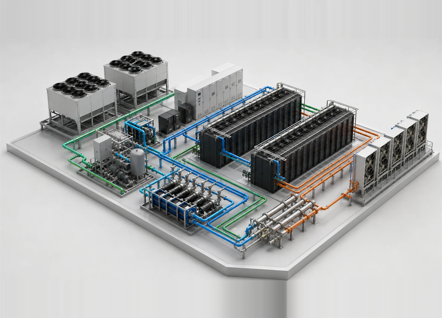 Unbranded hybrid air-and-liquid cooling architecture for AI computing